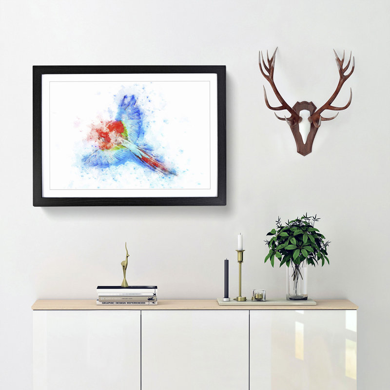 Parrot in Flight in Abstract - Framed Print, 27cm H x 36cm W x 2cm D, Black Framed