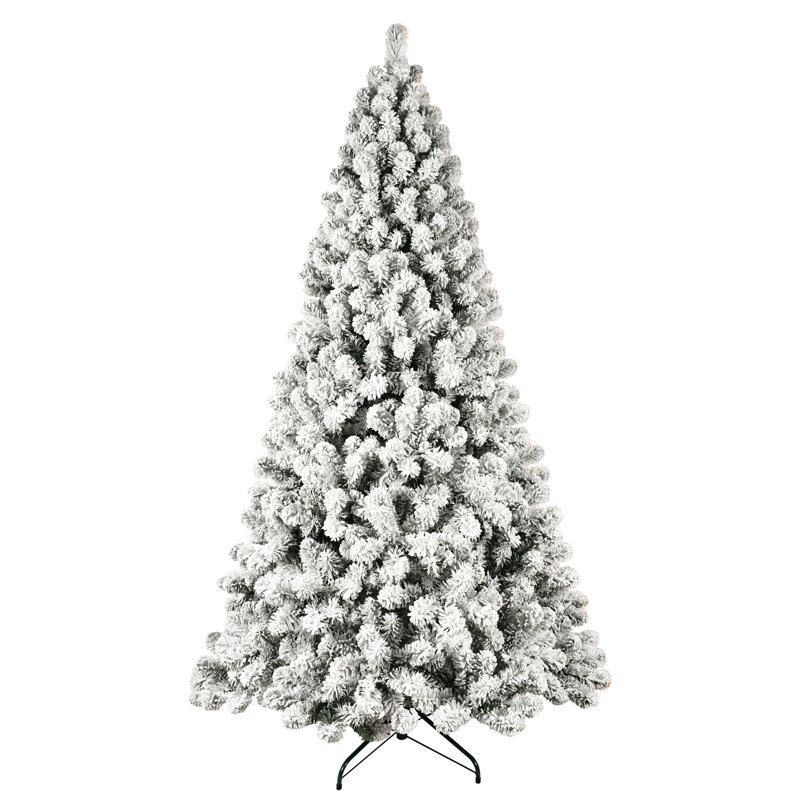 Arbre de Noël floqué pré-éclairé avec lumières blanches chaudes, pointes en PVC, fil mémoire dépliable automatiquement, support facile à assembler et support en métal stable - décor des Fêtes enneigé