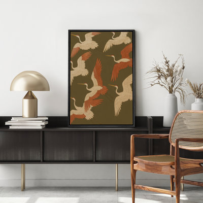 «Flying Cranes Group Art», reproduction d'art sur toile encadrée