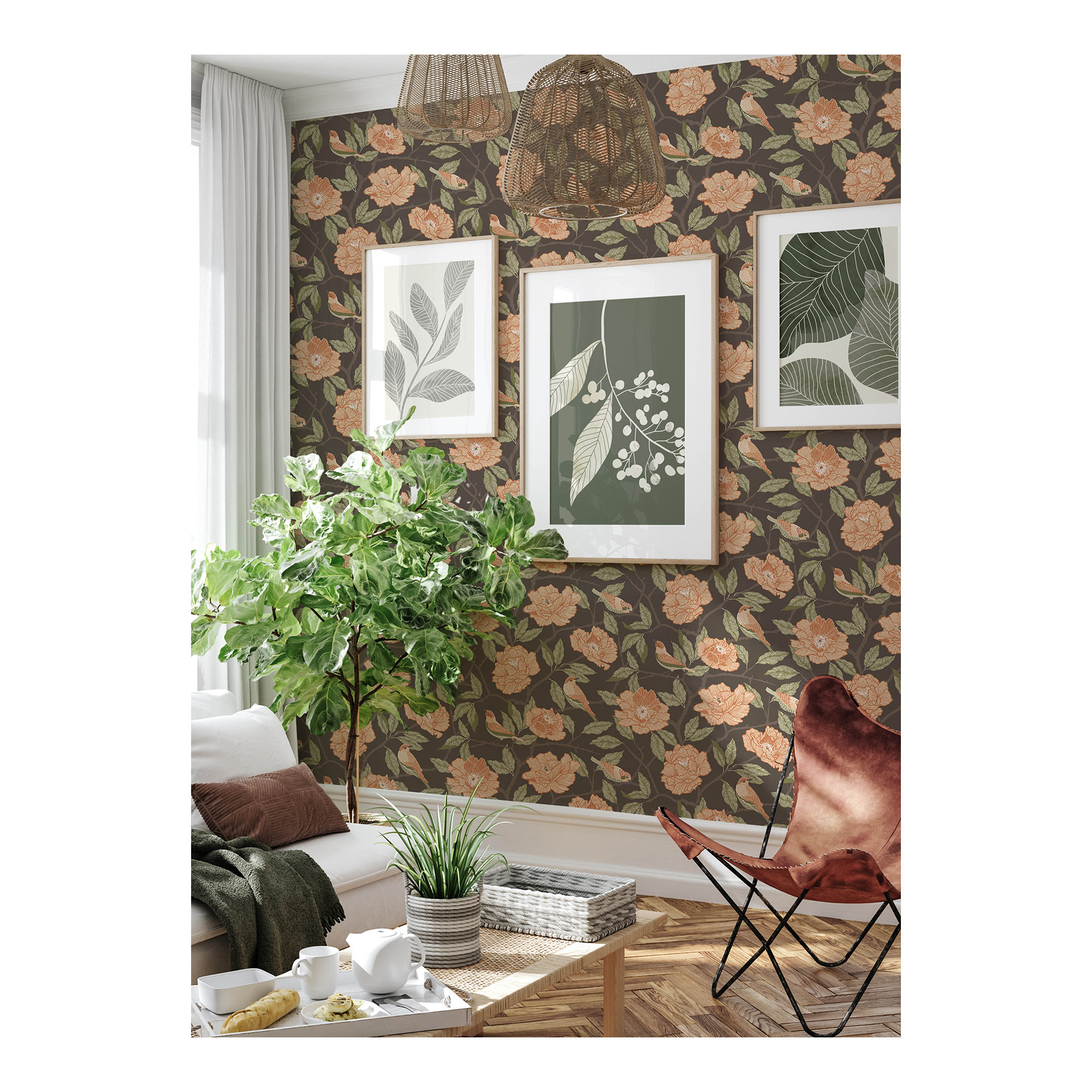 Botanical Wallpaper, Brown