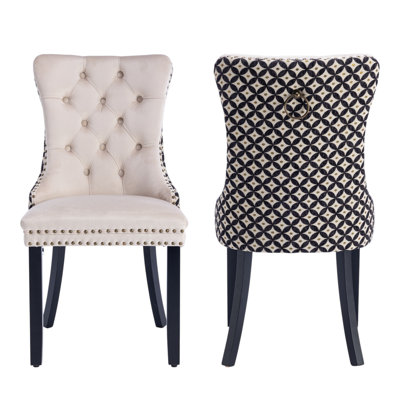Chaises de salle à manger capitonnées en velours à oreilles