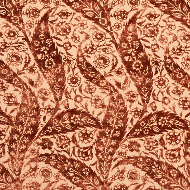 Saz Paisley Silk Velvet Fabric, Terracotta