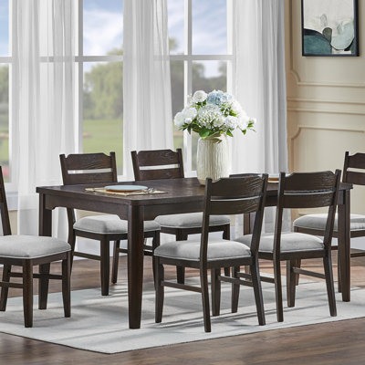 7Pc Beautiful Rectangular Dining Table Dark Oak Finish Upholstered Chair Wooden Furniture Dining Room Furniture