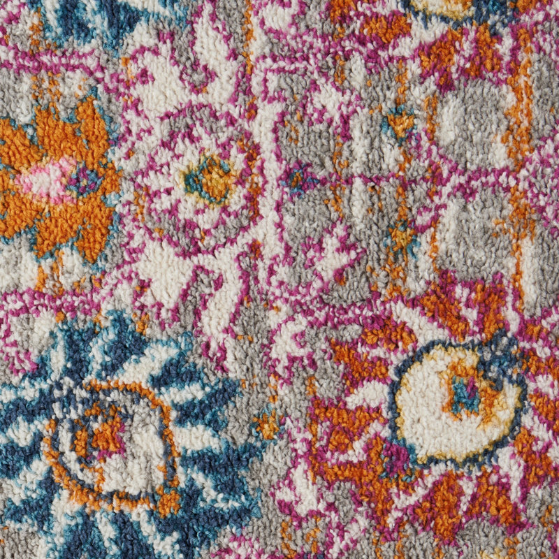 Tapis floral tissé à la machine 9 pi x 12 pi gris
