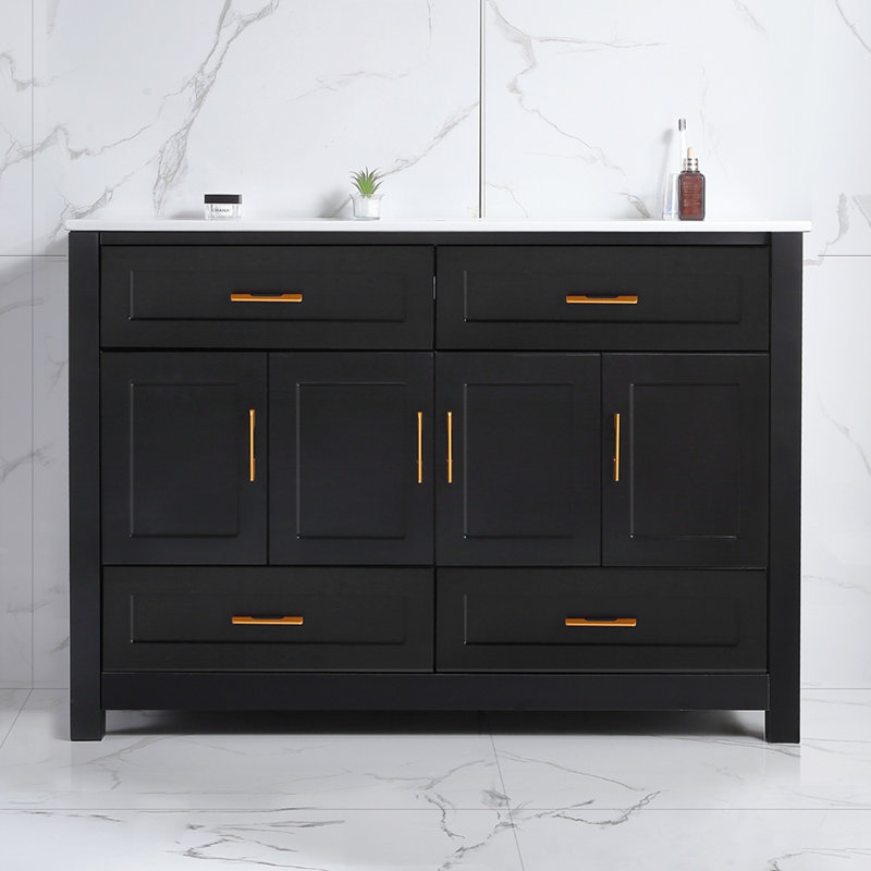 Meuble-lavabo 48 po avec lavabo en céramique, Noir