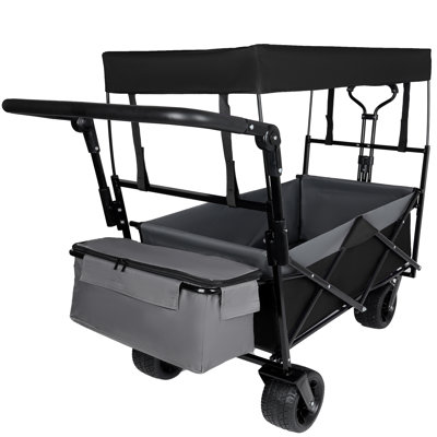 Collapsible Wagon With Push Handle And Canopy, 480 Lbs Capacity, All-Terrain Wheels, Foldable, Black