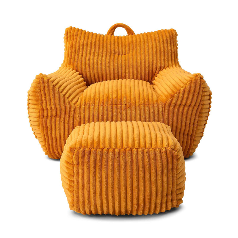 Comfy Lazy Bean Bag Chair with Armrests and Ottoman, Yellow Corduroy