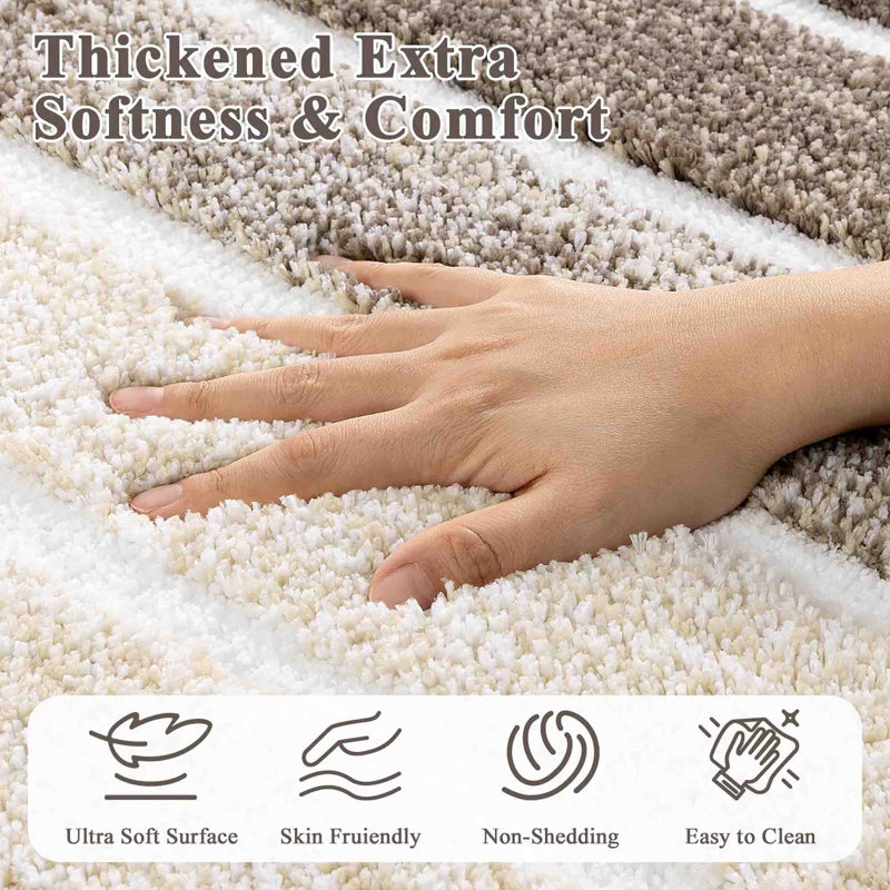 Ensemble de 5 tapis de bain lavables, antidérapants et rayés, Café