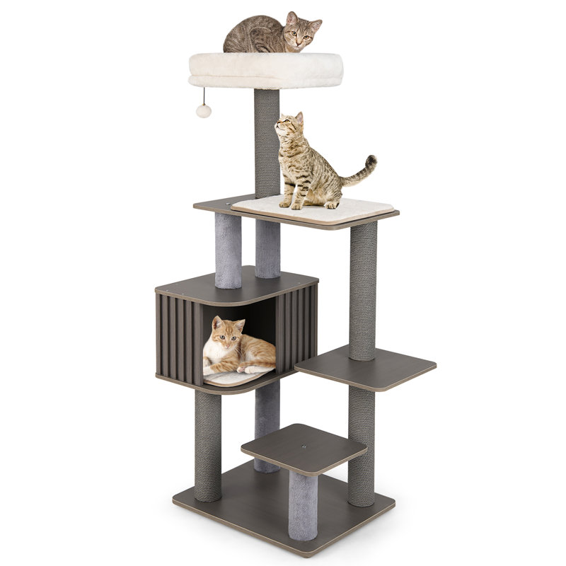 Tour à chat 59,5 po avec poteaux à griffer amovibles Gymax, Gris