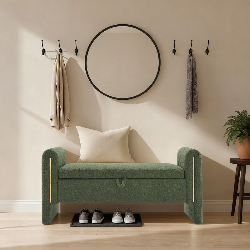 Banc de rangement en tissu Teddy, Vert olive