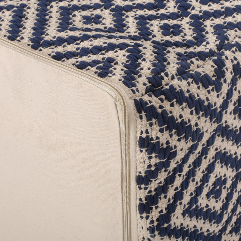 Pouf rectangulaire bleu et blanc Juniper