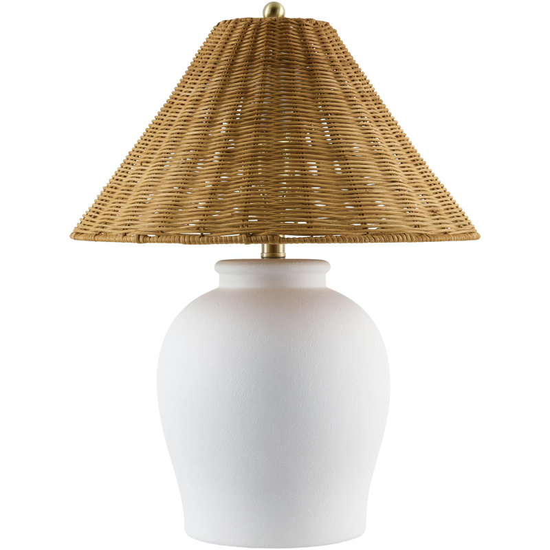 Lampe de table en céramique 22 po Chemise, Rotin, Blanc
