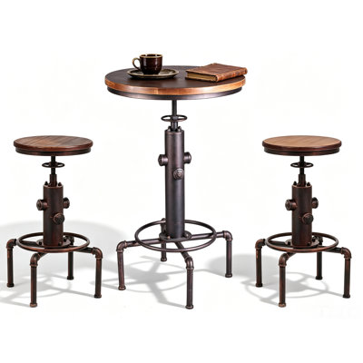 Ensemble de table de bar 3 pièces (32,3 po à 36,2 po) et 2 tabourets de bar (23,6 po à 29,5 po) pour la cuisine au pub