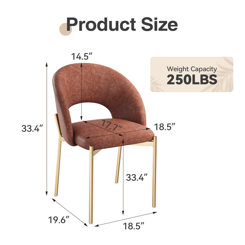 Morden Pu Leather Dining Chairs With Metal Legs (set Of 2), Red