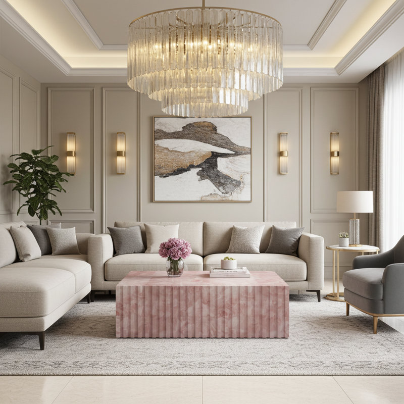 Cannelé Coffee Table, Pink Quartz