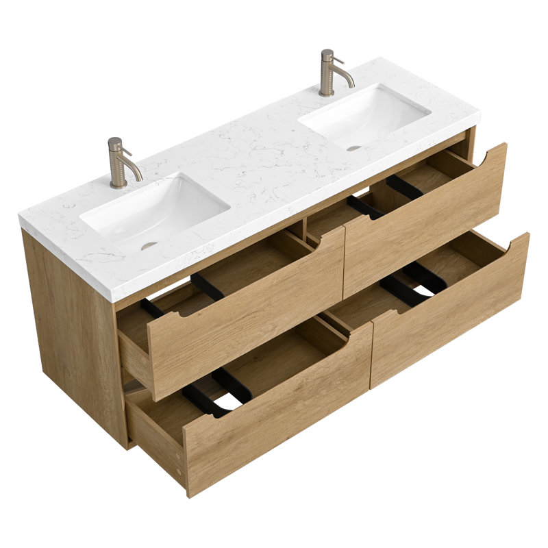 Ensemble de meuble-lavabo double 60 po avec dessus en pierre reconstituée 60 po