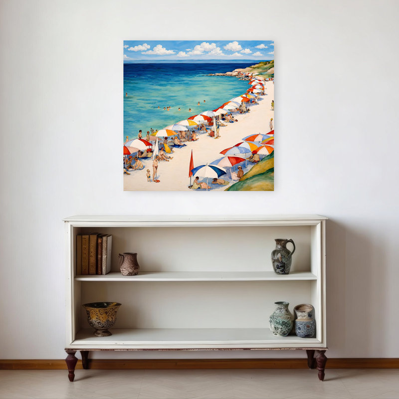 «Sunny Beach Day», art mural côtier abstrait coloré et tranquille, 32" H x 32" W