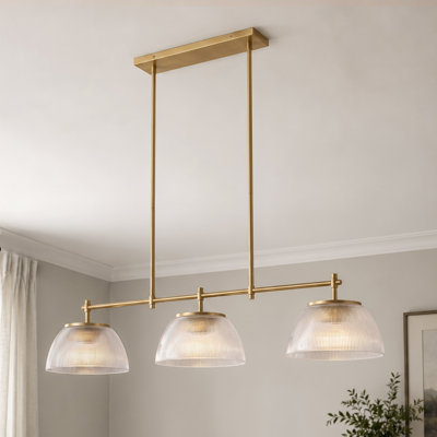3-Light 51.2'' W Dimmable Modern Kitchen Island Linear Pendant with Dome Ribbled Glass