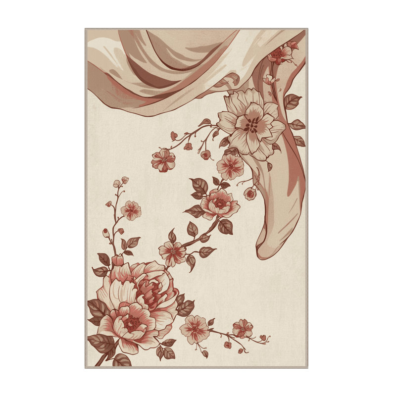 Tapis moelleux moelleux à motif floral beige classique Dormont, 8 x 10