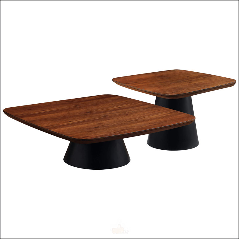 Ensemble de tables basses 2 pièces Duncan en noyer et noir, parfait pour la vie moderne avec un rangement polyvalent et un design élégant.