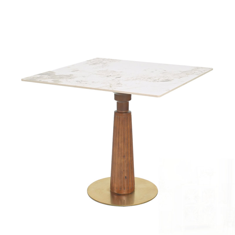 Table de salle à manger carrée en bois massif 33,5 po, Blanc / beige