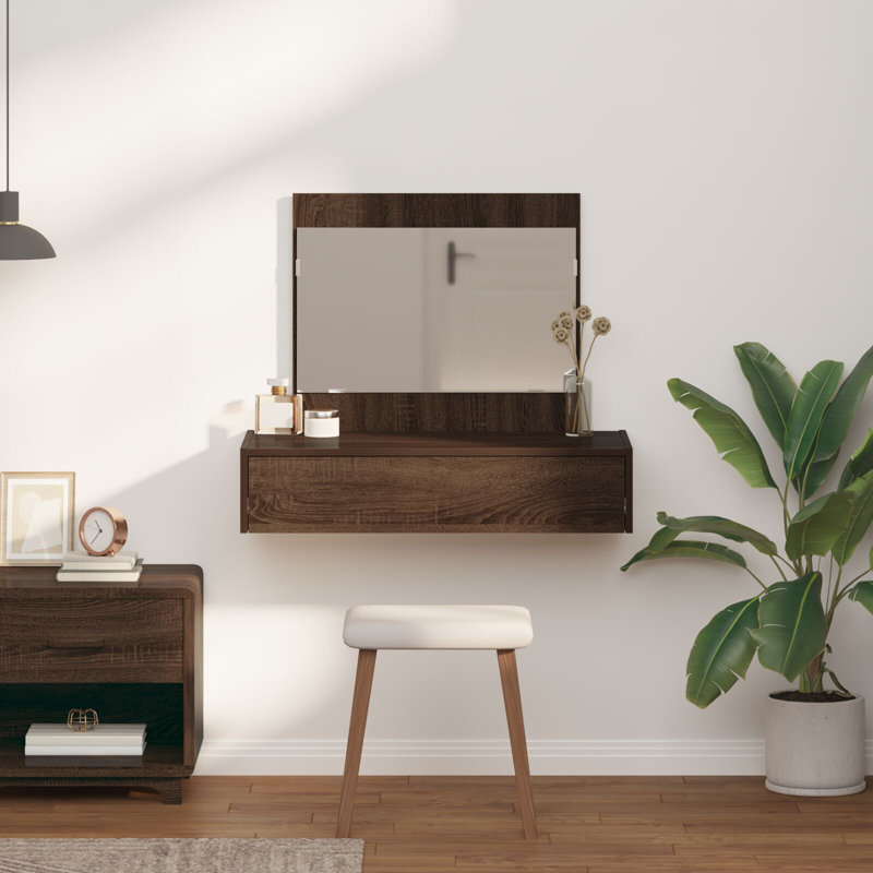 Particle Board 83 X 40 X 70 Cm Mirror, Brown Oak