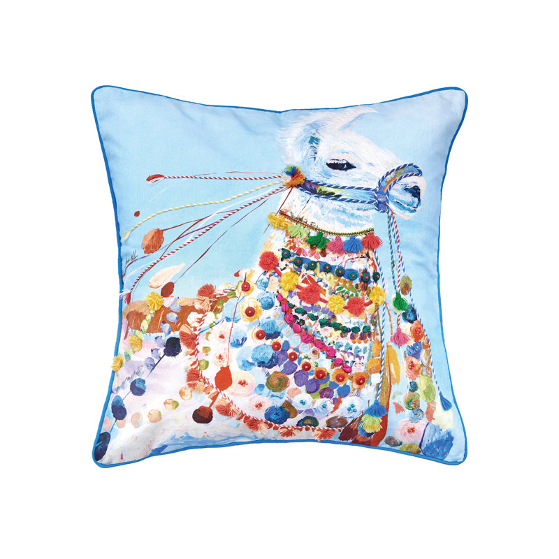 Boho Blue Multicolor Embroidered Cotton Throw Pillow Set