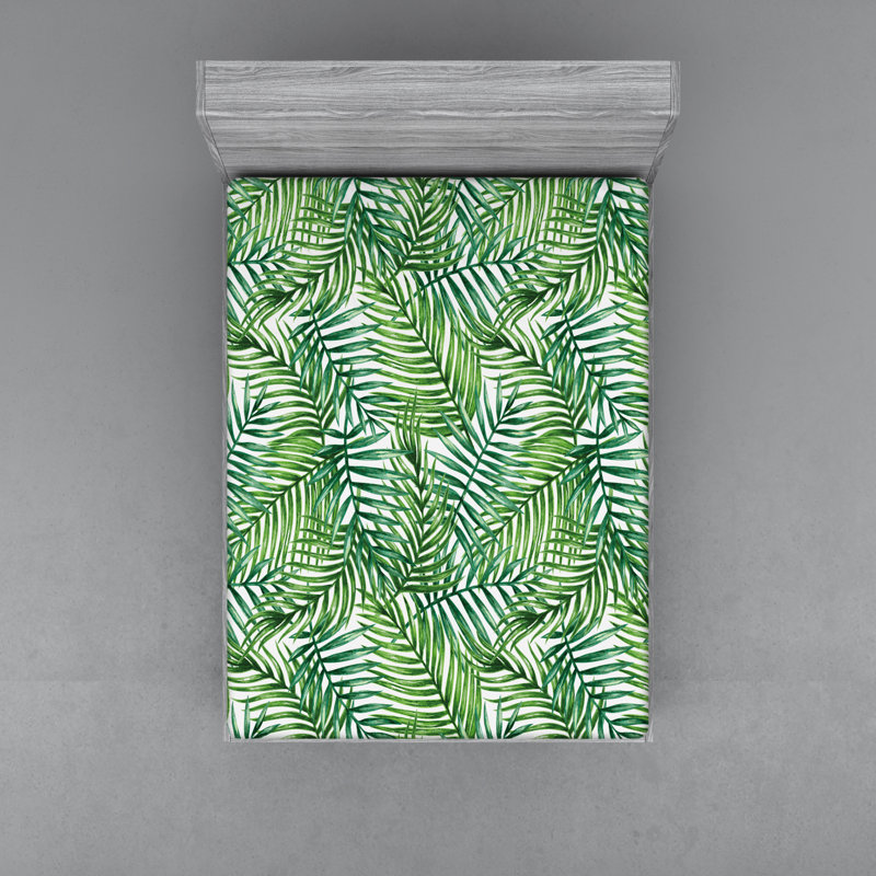 Wild Palm Leaf Floral Microfibre Jersey Knit Fitted Sheet, European Kingsize (160 x 200cm)