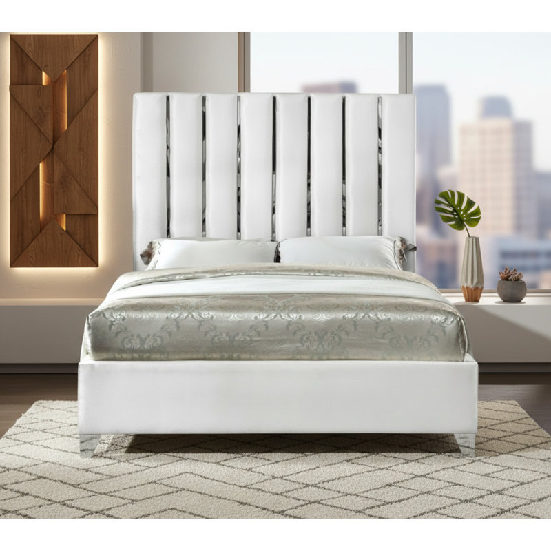 Lit plateforme tapissier capitonné Dietrich, Double, Velours blanc