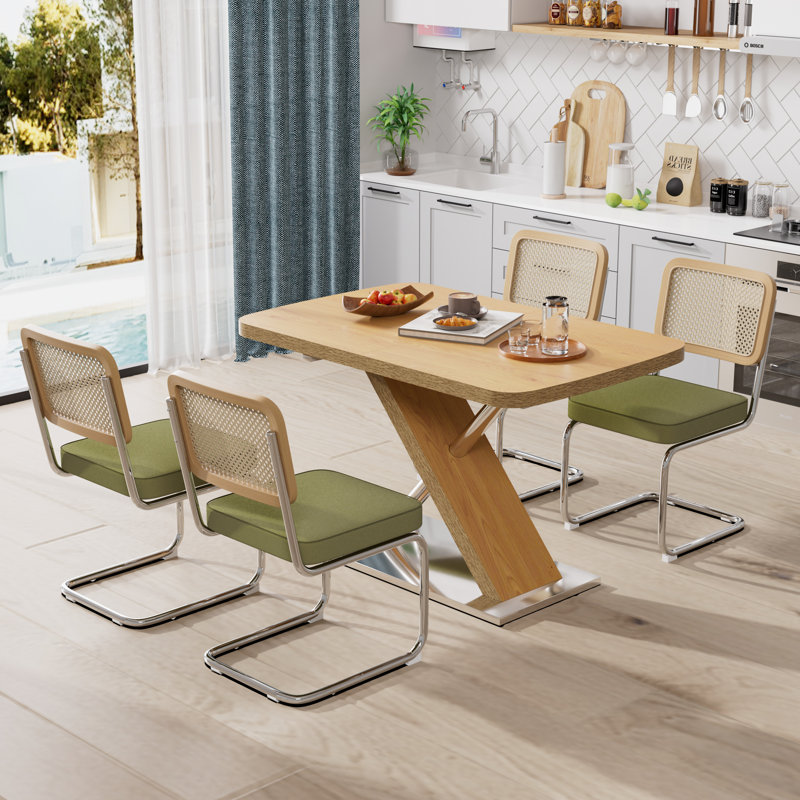 Ensemble de table de salle à manger extensible Modern Farmhouse pour 4 à 6 personnes, 5, Naturel, Vert
