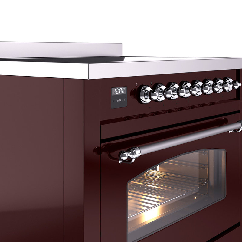 Cuisinière à induction 36 pouces avec 6 éléments à induction ILVE Nostalgie II Series (porte en verre), Bourgogne / chrome