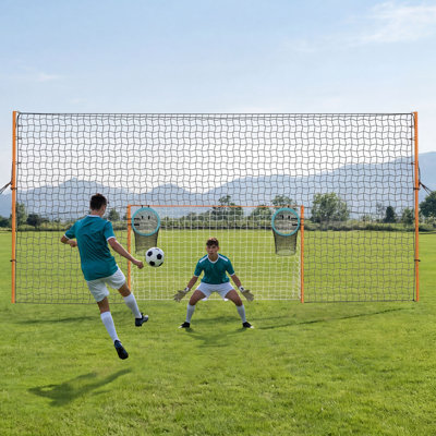 But de soccer de 9 pi x 5 pi pour la cour arrière avec filet de polyuréthane à structure en fer, filet de sécurité durable, filet de cible, piquets de sol, cordes, pour les jeunes et les adultes, sports de plein air, jeux d'entraînement dans la cour