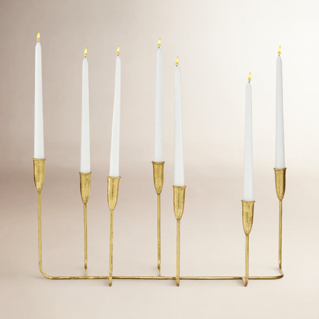 Modern Metal Candelabra Holder, Gold, 10" H x 20.6" W x 7.4" D