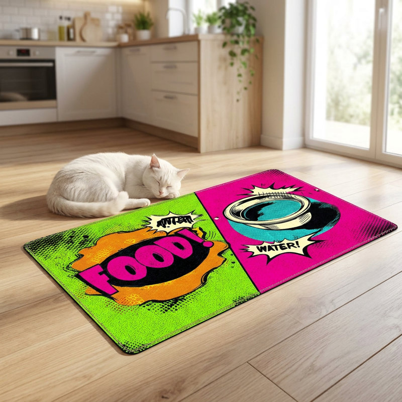 Tapis antidérapant pour gamelle et abreuvoir pour animaux, motif de BD pop