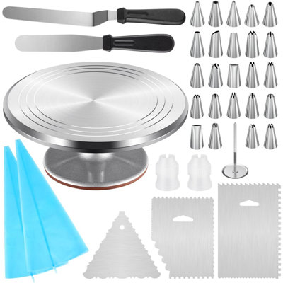 Aluminium Cake Turntable, 12 Inch Rotating Cake Stand, 35 pcs Cake Decorating Kit Supplies with 24 Numbered Icing Piping Tips