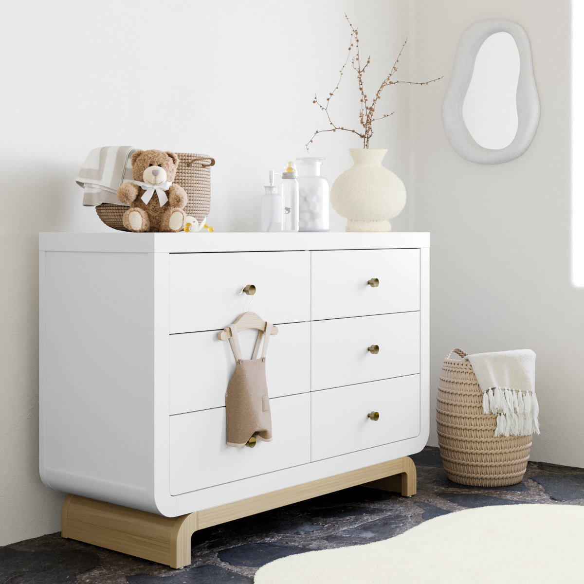 Santorini 6 Drawer Dresser, White/Driftwood