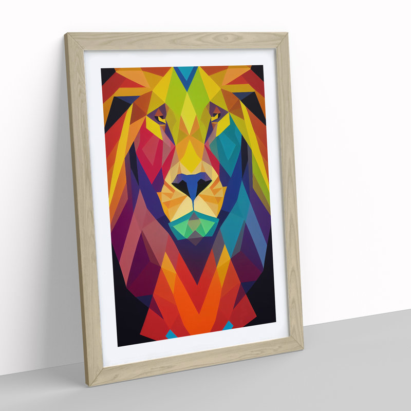 XV1022-57X A Geometric Lion Abstract - Single Picture Frame Print, 64cm H x 46cm W x 2cm D, Oak