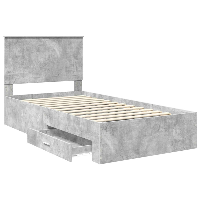  Bed Frame With Headboard Smoked Oak 90 X 200 Cm Engineered Wood, Single (3'), Concrete Grey