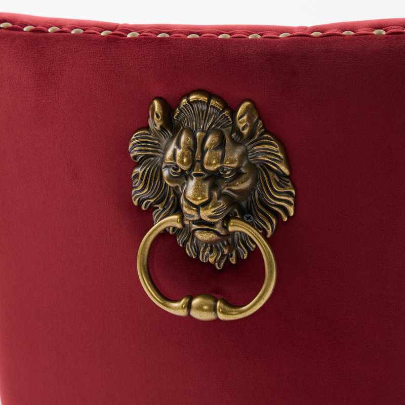 Contemporary Tufted Velvet Parsons Chair, Nailhead Trim & Back Ring, Velvet Wine Red, Gold, 2