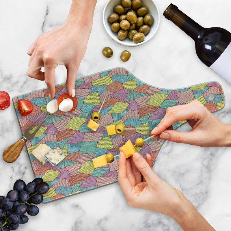 Ambesonne Geometric Tempered Glass Cutting Board Tile Pattern Stripes Multicolor