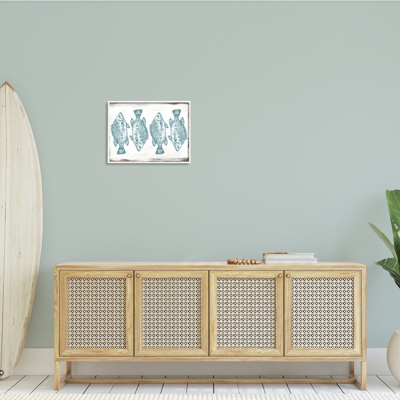 «Vintage Fish Illustration Nautical Pattern Blue White Brown» par Daphne Polselli - impression, H 16 po x l 20 po