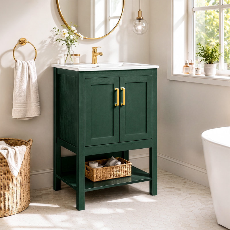 Meuble-lavabo vert 24 po avec lavabo en céramique