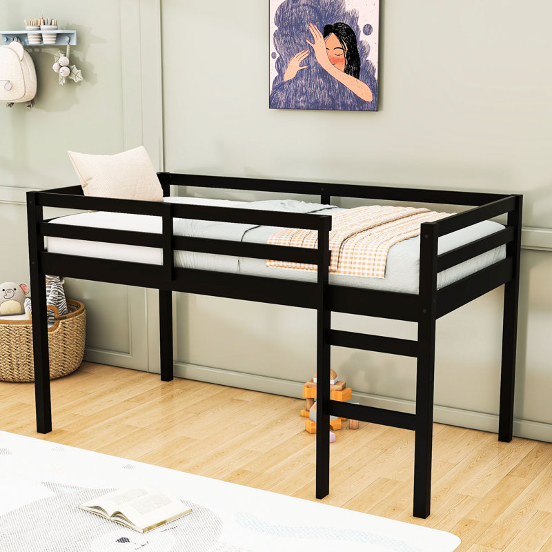 Wooden Twin Loft Bed With Ladder, Black