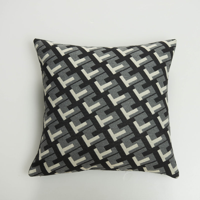 Housse de coussin noir à motif géométrique moderne, Gris / noir