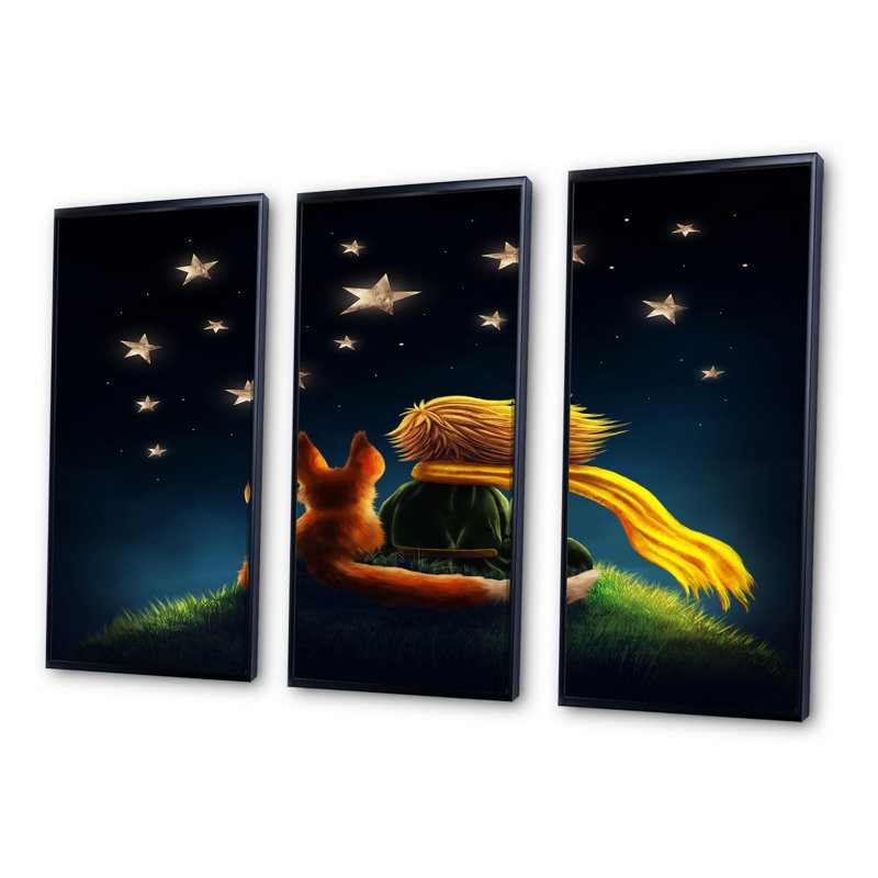 Le Petit Prince, petit garçon avec renard, Noir, H 28 po x l 36 po x P 1 po