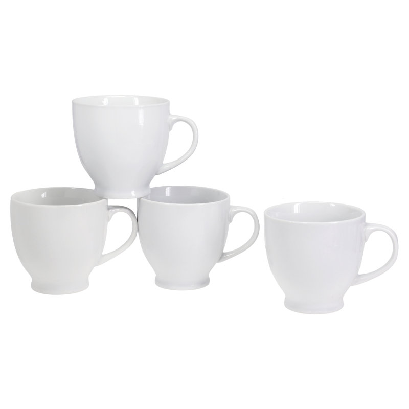White Ceramic Round Indented Handle Mug Set, 17-Ounce