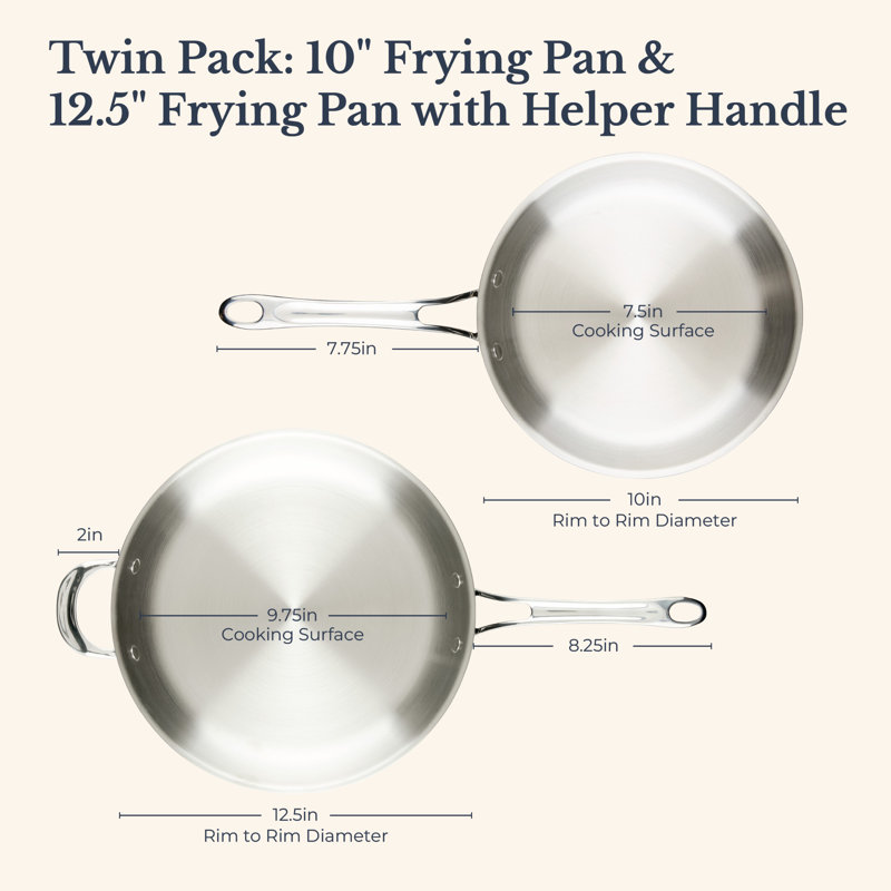 Anolon Everlast Tri-Ply Clad Frying Pan Set, 10-Inch And 12.5-Inch, Stainless Steel