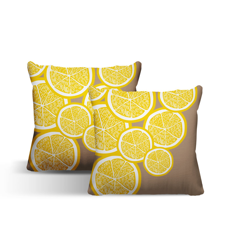 Oreiller carré intérieur / extérieur jaune Lulu, L 17 po x H 17 po, Jaune / taupe