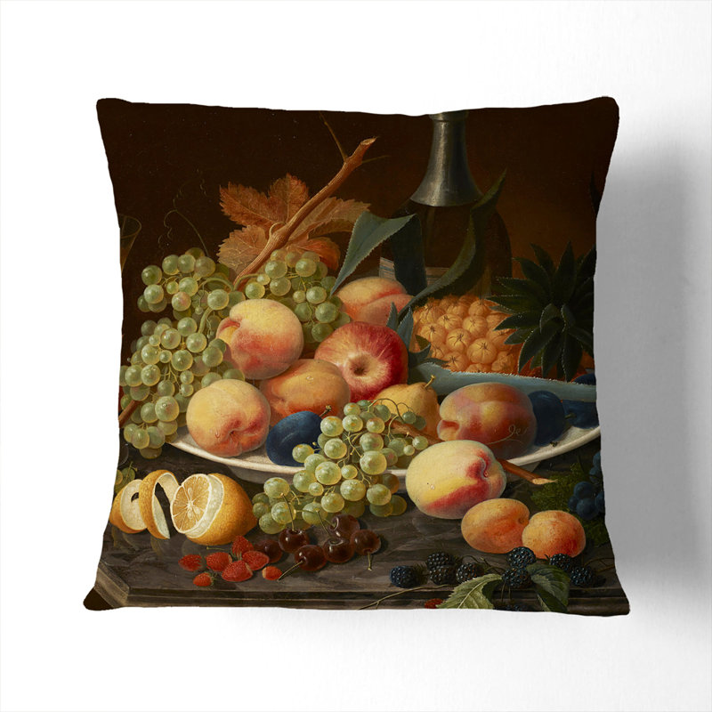 Still Life With Flowers And Fruit Vol.6 Square Throw Cushion, Stone, 40cm H x 40cm W x 15cm D