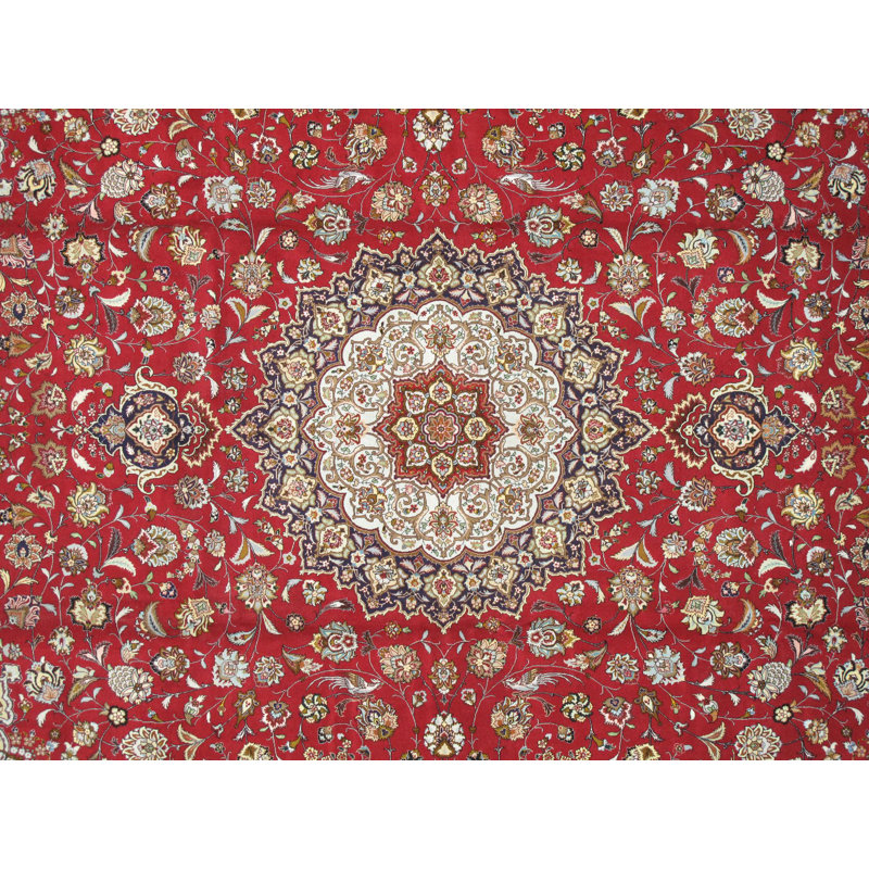 Tapis unique rouge / brun / noir noué à la main de 9 pi 10 po x 13 pi 2 po Tabriz